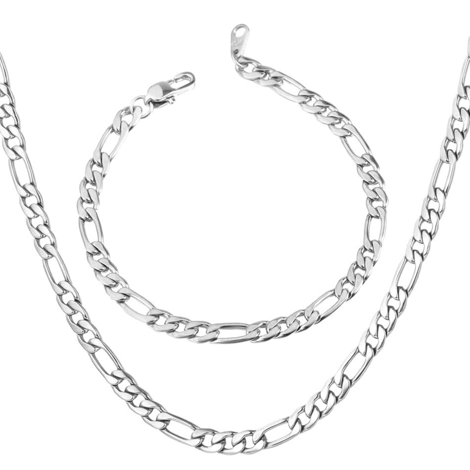 Men's Figaro Chain Necklace And Bracelet Set Rugged Alloy Jewellery_voghion.com