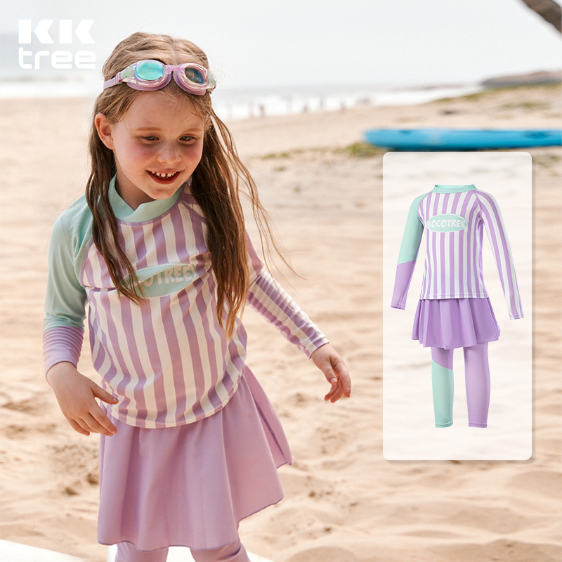 KK Tree Traje de baño para niños Traje de baño dividido para niños Clase A Traje de baño para niñas Protector solar Pantalones de manga larga para bebés