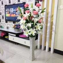 家居饰品仿真百合玫瑰花束客厅装饰落地假花绢花室内装饰插花摆件