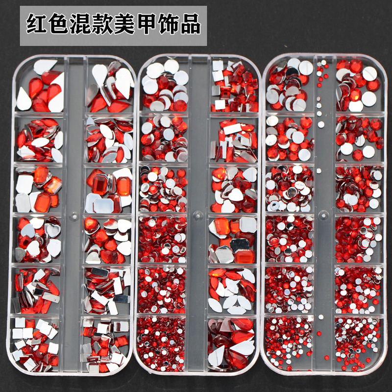 Net Red New Year red nail special-shaped diamond jewelry acrylic Diamond flat nail wear nail accessories decorations