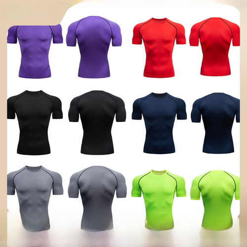 Pro Tight Fleece Short-Sleeve Men's Fitness Quick-Dry Training Top High-Elastic Running Basketball Compression Shirt