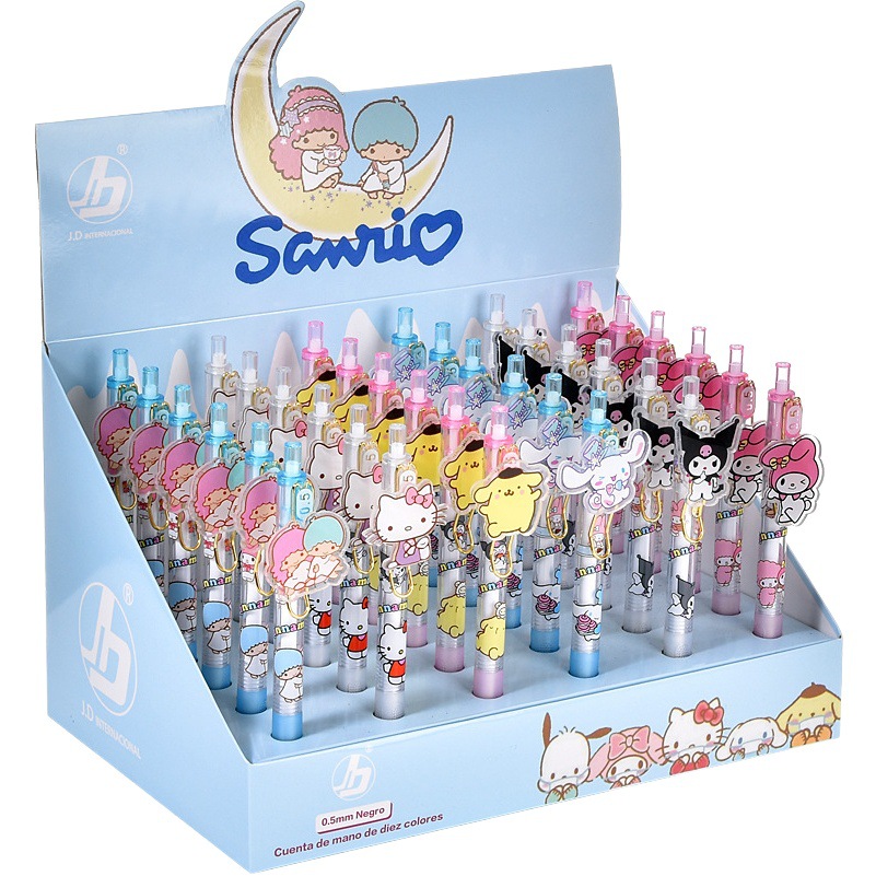 Bolígrafos de gel retráctiles de la serie acrílica de Sanrio, bolígrafos de gel femeninos, papelería para estudiantes, bolígrafos para agendas.