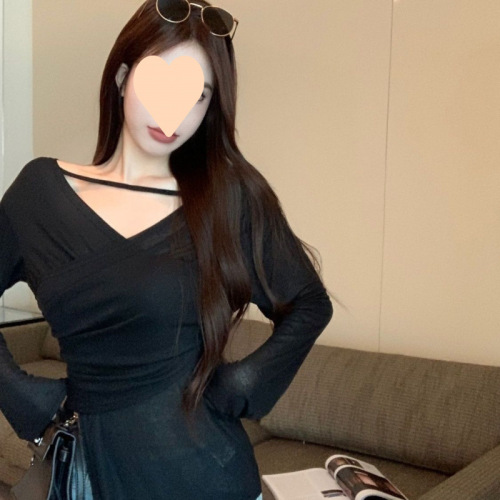 Irregular Collar Top Careful Design Summer Sun Shirt Long Sleeve Thin Breathable Air Conditioning Shirt Irregular Split T-Shirt