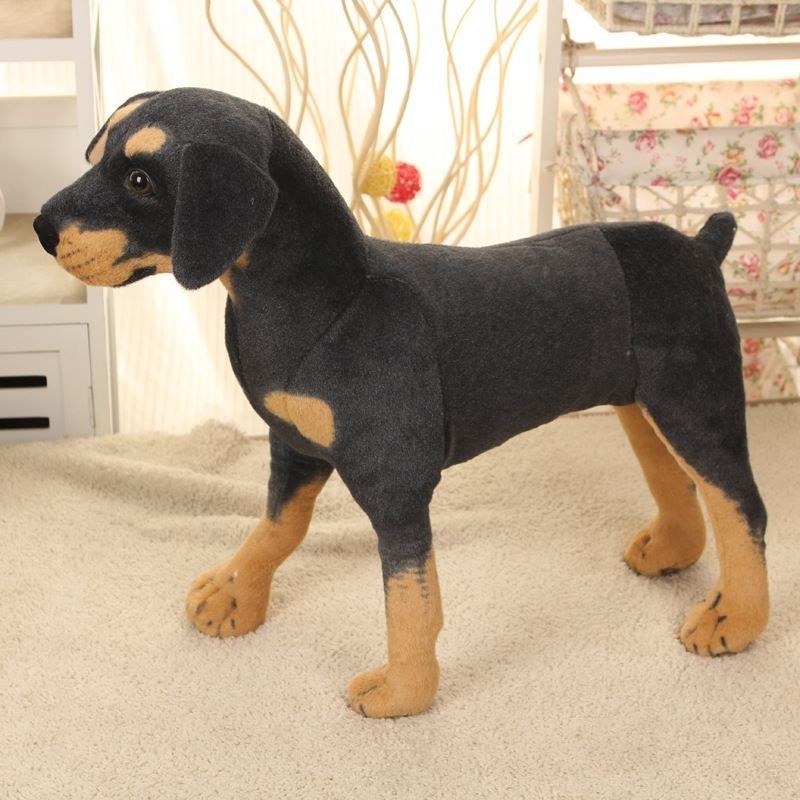 シミュレーションの子犬の動物の羅威納の犬の公仔の黒立の犬のぬいぐるみの大きいサイズの犬のペットのテディの犬のプレゼント