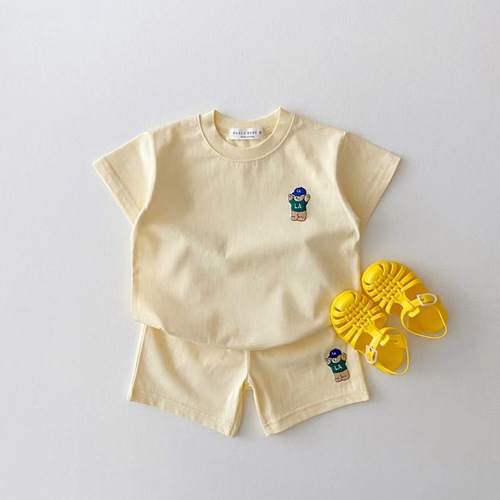 Korean style ins infant and toddler printed T-shirt + shorts two-piece set summer fashion boys and girls baby cotton bear short-sleeved suit 