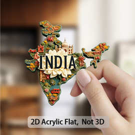 2D平面设计复古印度地图磁铁旅行纪念品文化家居装饰节日礼物