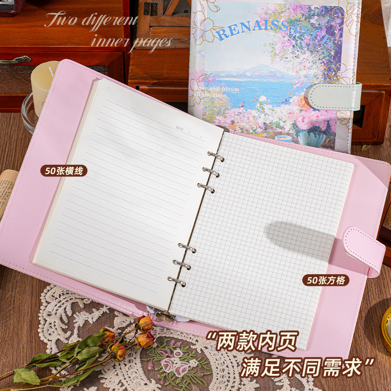 复古油画PU皮质笔记本高颜值活页厚本子日记本可拆卸A5手账本子|undefined