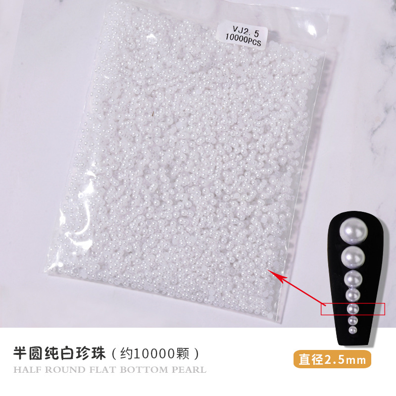 Manicura plana perla joyería cremosa-blanco semicírculo tridimensional perla uñas decoración paquete entero DIY hecho a mano al por mayor
