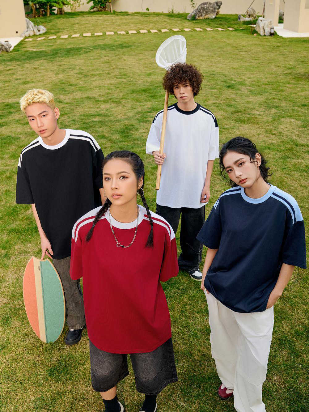 240g de algodón pesado suelto de hombro de color combinado de manga corta de moda masculina y femenina de media manga ropa de verano impresa logotipo