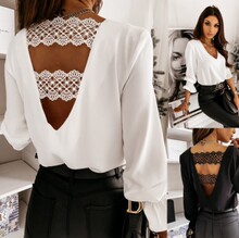 2021春季速卖通wish ebay街头潮人套头V字修身露背女式长袖衬衫