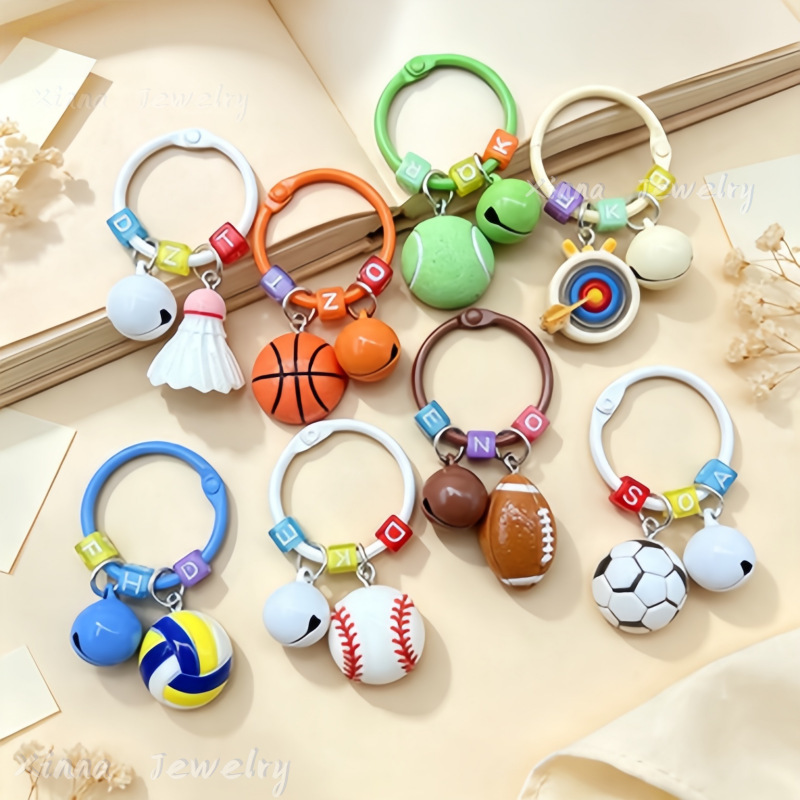 Dopamine candy-colored mini sports ball keychain, book ring, letter beads, decorative pendant, accessory Dopamine candy-colored mini sports ball keychain, book ring, letter beads, decorative pendant, accessory