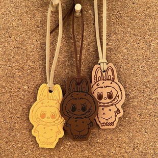 Niche Practical Labubu Leather Pendant Bag Hanging Keychain Pendant Original Leather Primary Color Stall Simple Handmade