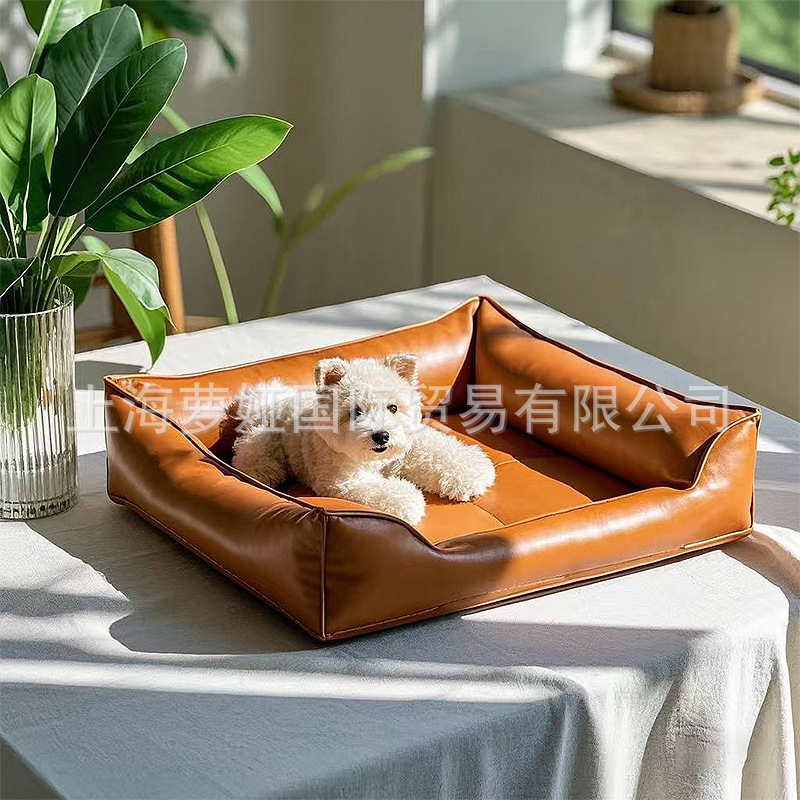 フェイクレザーの正方形犬小屋、内側はふわふわ素材、深い眠りを促すペット用ベッド、メーカー直販、暖かく快適な犬用ケージ|undefined