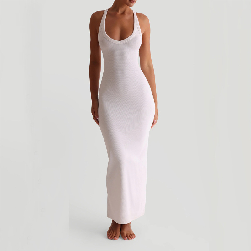 2026 European and American Cross-Border Women's Fashion New Long Dress, Slim Fit, Sexy, Solid Color, Cross-Strap, High-Elastic Long Dress