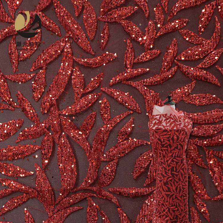 2024 nuevo hilo de malla de bambú rojo espumado polvo fino polvo pulverizado oro tela de vestido de boda