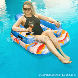 新款PVC充气水上躺椅浮排 靠背网纱吊床 充气水上浮床漂浮椅