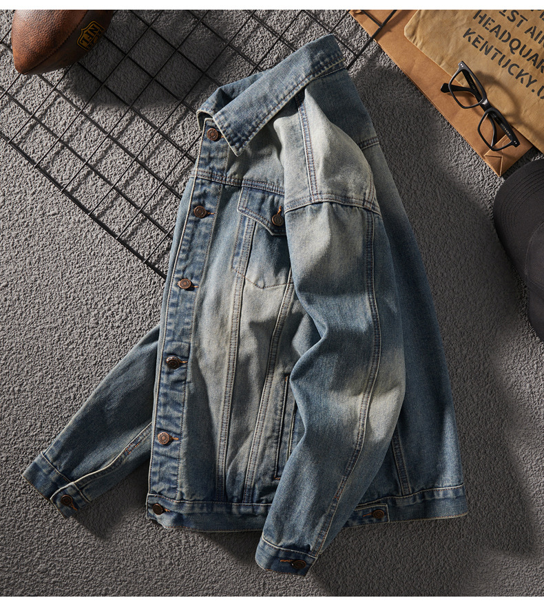Veste en jean gras jaune délavé américain pour homme, nouvelle collection printemps et automne_voghion.com