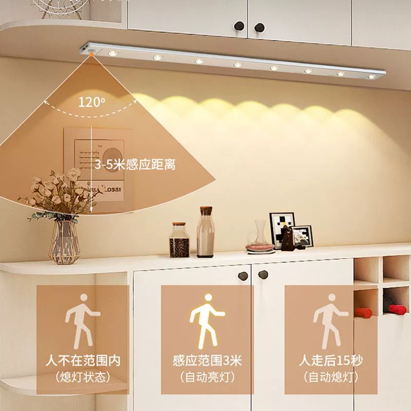 Induction rechargeable physiological magnetic light strip for wardrobe, human sensor, cat's eye