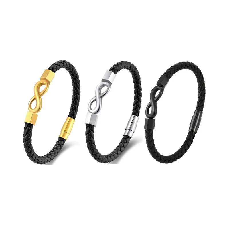 Европейские и американские трансграничные бесконечные 8 слов мужская личность плетеный кожаный браслет простой ручной веревки неограниченный символ счастливый браслет