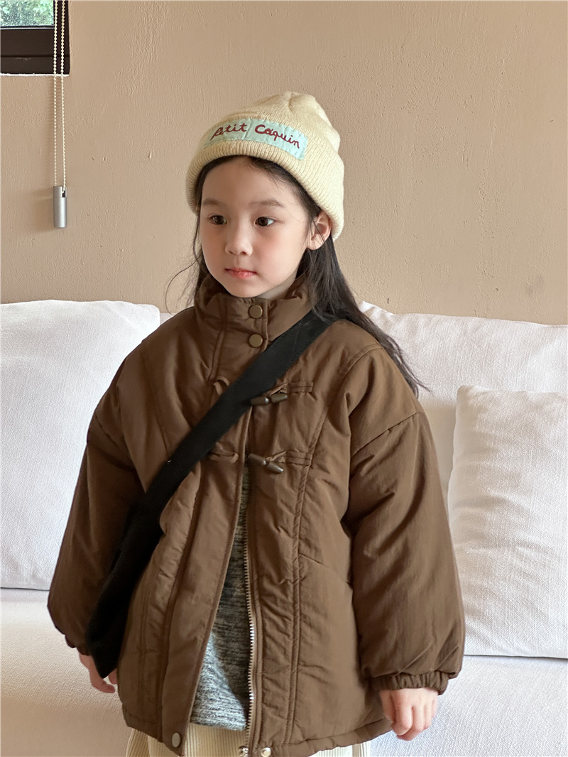 Abrigo de Algodón Estilo Chino para Niños, Invierno 2024, con Relleno de Algodón, Abrigo Retro Grueso con Botones de Cuerno para Niños y Niñas