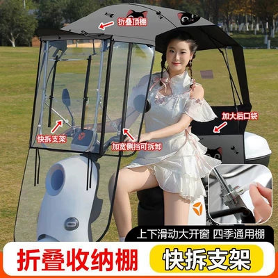 Elektromobil üçün ön şüşə çətiri (günlük) Electric Vehicle Awning - integrated-fully-retractable-sliding-window-side-block-roof-quick-retract-gray-cat-the-car-has-a-rearview-mirror-to-take-this-photo-self-assembled