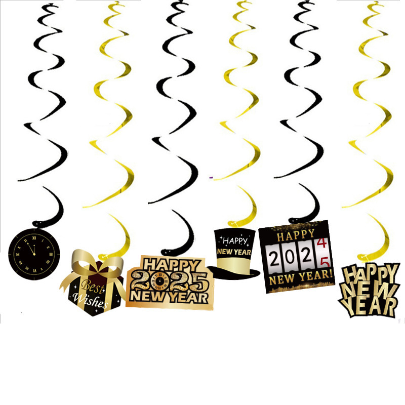 2026 新年フィッシュテールフラグ 6 ピーススパイラル吊り下げ飾りhappynewyear 大晦日バナー元旦パーティーの装飾|undefined