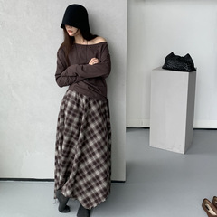 【初简】复古格子半身裙女2025年秋季新款高腰显瘦A字长裙5006