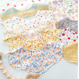 新款碎花婴儿花瓣围兜宝宝防水口水巾新生儿360可旋转围兜田园风