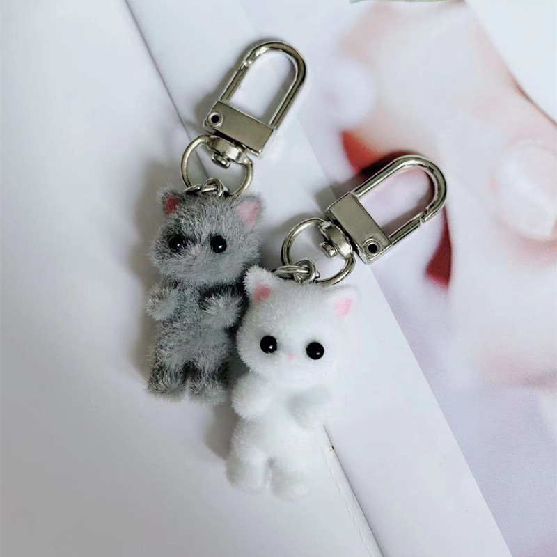 7g Weight Keychain Classification Daily Occasion Resin, Flocking Material Cat Pattern Women's Gender Cartoon Style, Cute Style Cartoon Style Cute Cat Resin Flocking Women's Keychain 无