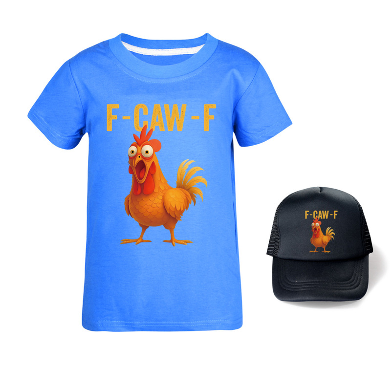 F-Caw-F Funny Chicken 儿童童装短袖T恤+帽子5057|undefined
