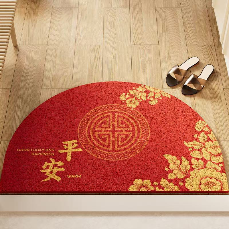 Semicircular anillo de seda de Año Nuevo puerta de entrada alfombra puerta de entrada alfombra exterior alfombra de celebración roja doméstica
