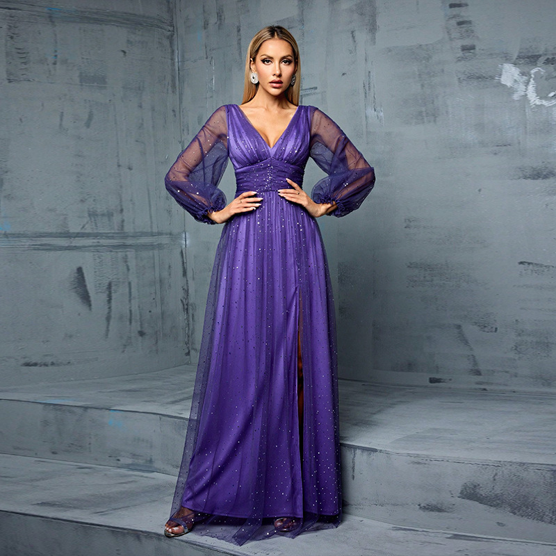 Europa y América elegante transparente tulle brillante vestido de noche fiesta de boda sequilla vestido de fiesta de boda