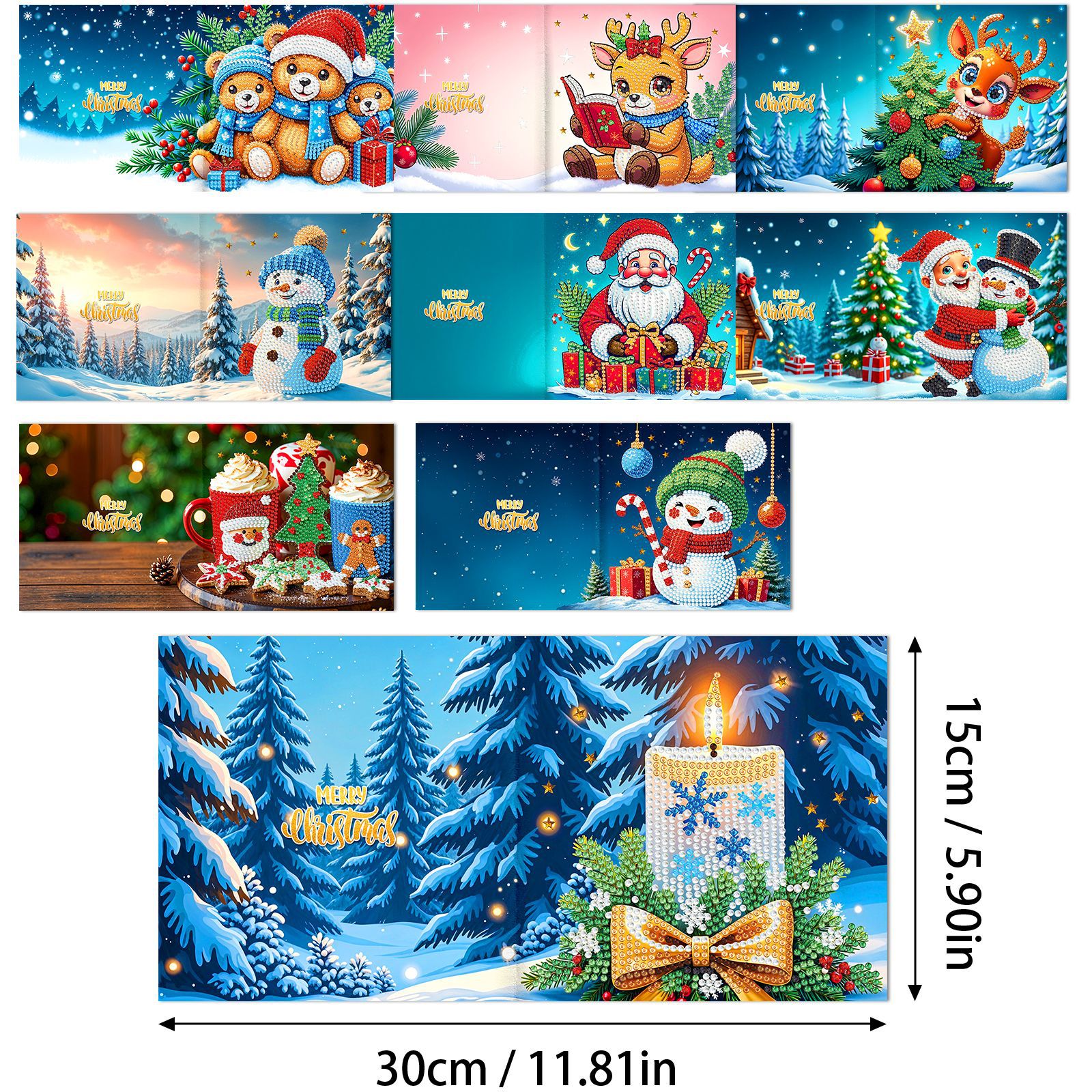 Explosiones transfronterizas de Navidad multiserie de tarjetas de felicitación puntuales hechas a mano 9 conjuntos de sobre de diamante 6 conjuntos de dibujos animados