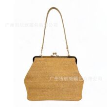厂家直销草编包夹子包百搭大容量手提包复古单肩腋下包女编织包