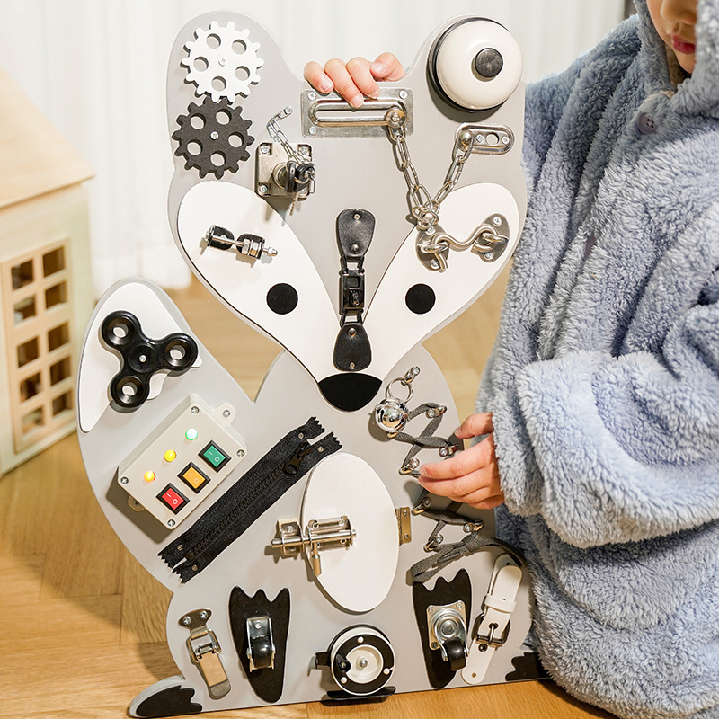 モンテッソーリ赤ちゃん子供忙しいボードdiyおもちゃ蒙氏早教2木製解錠多機能1|undefined