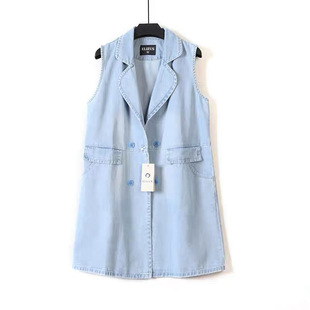 Korean Export Spring and Autumn New Denim Vest Women's Suit Collar Mid-Length Loose Casual Versatile Jacket Vest