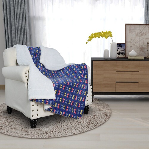 Wish Autumn and Winter Double Layer Thick Plush Coral Fleece Blanket with Double Fleece French Terry Butterfly Print Lambskin Cover Blanket