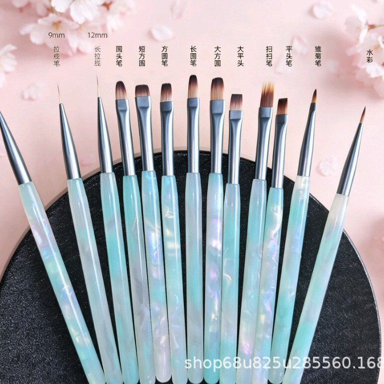 Mint Green Flat-Tipped Brush Set, Professional High-Quality Nail Art Pens, Complete Set of Painting Pens Mint Green Flat-Tipped Brush Set, Professional High-Quality Nail Art Pens, Complete Set of Painting Pens
