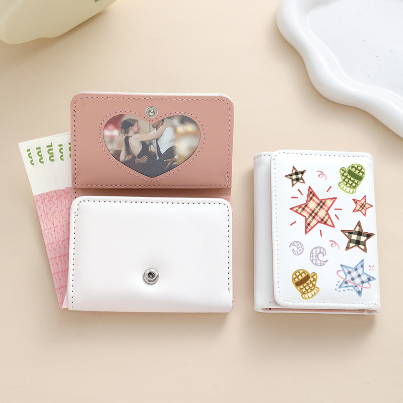 Comercio exterior estrellas de viento estudiantes cartera de tarjetas lindas billetera de escuela primaria y secundaria con múltiples tarjetas tres plegables corto bolso de cambio plegable