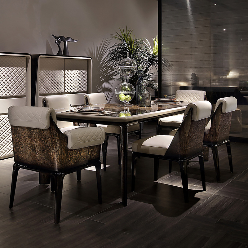 Europe-style New Classic Luxury Dining Table and Chairs, Large Family Villa Rectangle High-end Dining Table with Durian Surface