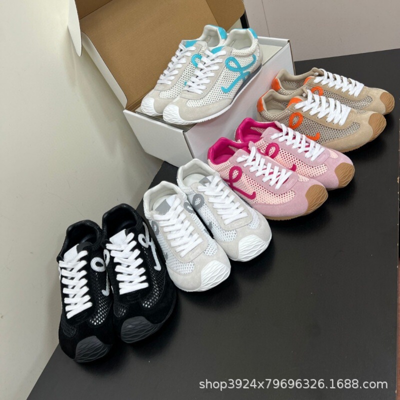 Top Panel Genuine Leather Color-Block Mesh Breathable Casual Sports Shoes for Women 25 New Designer Ugly Cute Forrest Gump Training Shoes