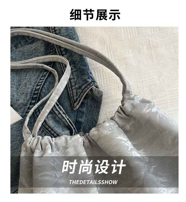 Large-capacity, elegant commuter tote bag, bow single-shoulder bag, distinctive pleated crossbody bag, 2024 new style bag trend Specification drawing