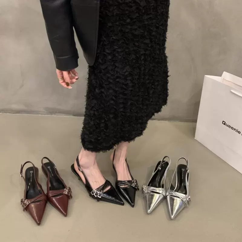 小众高跟鞋红色包头凉鞋仙女鞋子2024新款春夏季黑色法式尖头单鞋