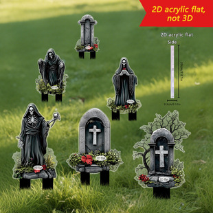 Cross-Border Halloween Animal Cross Tombstone Decoration 2D Flat Acrylic Courtyard Garden Home Decoration Ground Insert