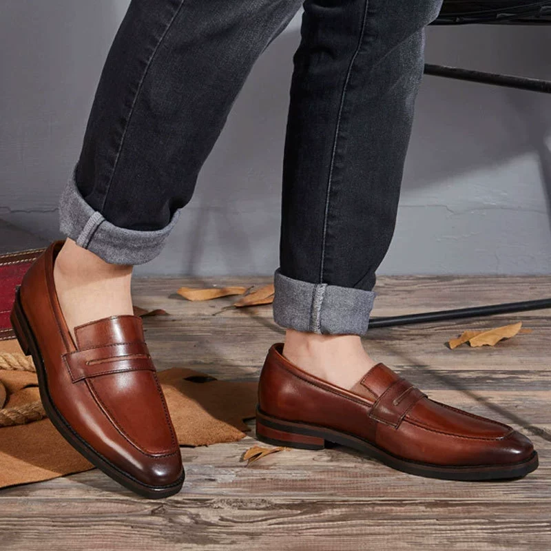 Мужские кожаные туфли в ретро стиле, деловые, формальные, повседневные, модные, мокасины, слипоны из телячьей кожи