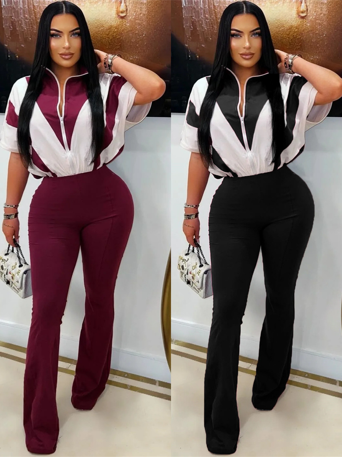 Amazon transfronterizo ropa de mujer europea y americana con costuras de contraste de color de cintura mono sexy bolso de cadera nuevos productos de verano