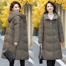 高端正品妈妈装冬季羽绒服长款防寒保暖国风气质中老年装连帽外套