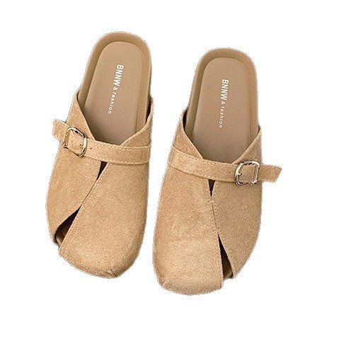 2026 verano hombre perezoso un pie zapatillas retro botones con suela gruesa zapatillas de mujer con cabeza de bolsillo y media zapatillas image 5