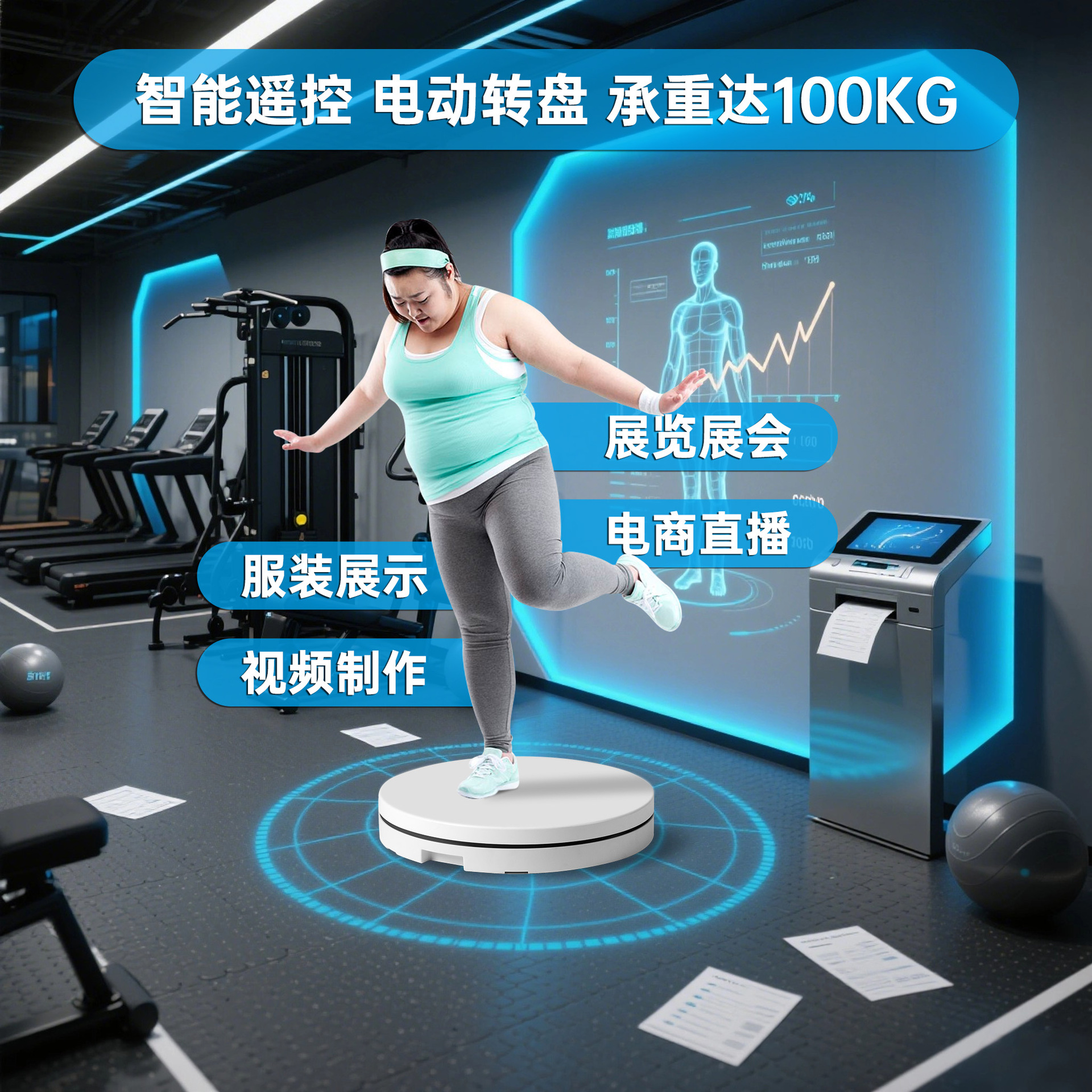 转盘王电动转盘3D打印人体扫描全景拍摄手机直播相机配件摄影转盘