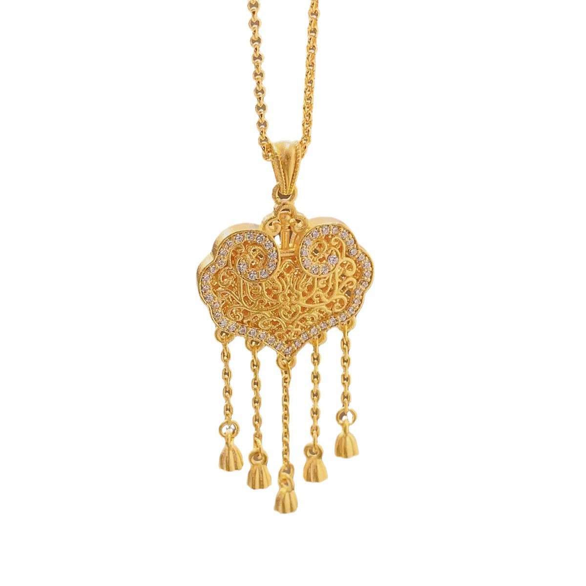 새로운 중국 스타일 국가 패션 복고풍 모든 골드 잠금 스웨터 목걸이 여성의 새로운 올 매치 골드 잠금 펜던트 구리 골드 도금 펜던트